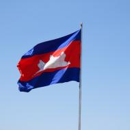 Cambodias flag med Angkor Wat